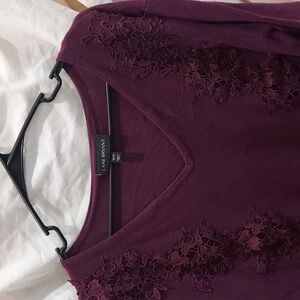 Lane Bryant Rayon Burgundy V-Neck Sweater with Lace Side Front Accent Size 18/20